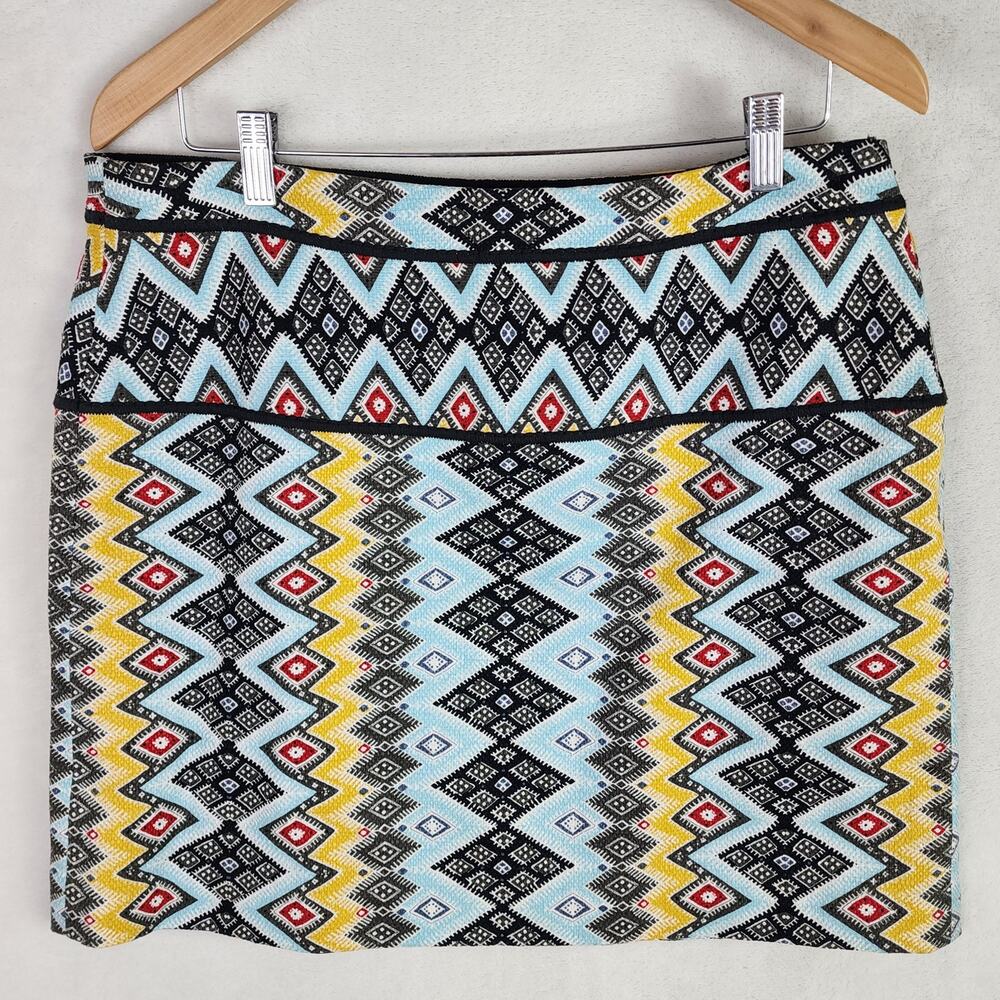 Ann Taylor Loft Skirt Women 12 Aztec Print Textured Blue Black Yellow 437159 NWT